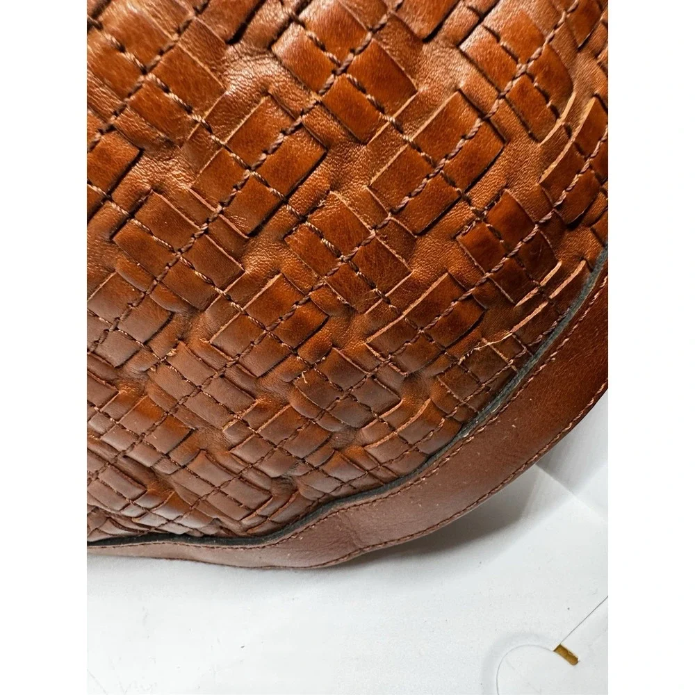 Patricia Nash Woven Leather Oliena Satchel Handbag Purse Cognac EUC PT3